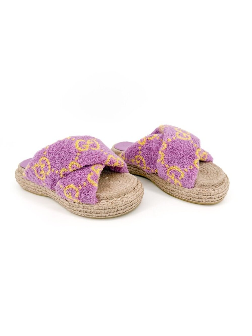 Gucci GG Terry Cloth Platform Espadrille Slide Sandals Purple Size 38.5 US 8.5